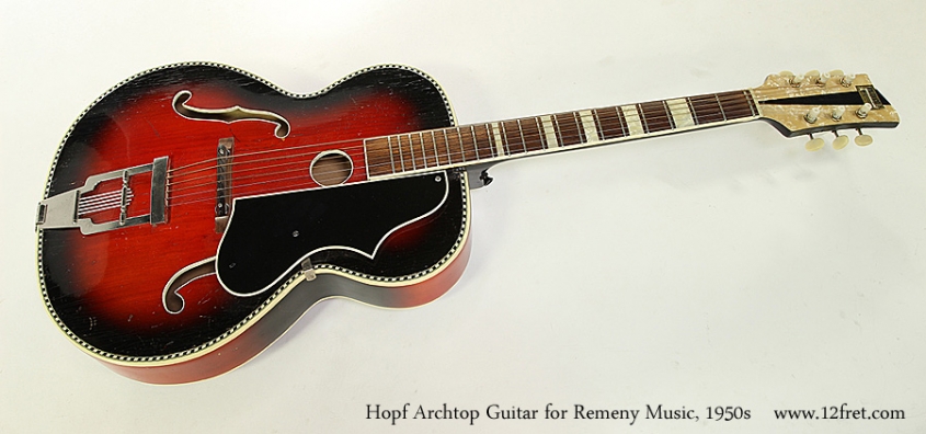 Hopf Archtop Guitar for Remeny Music, 1950s Full Front View
