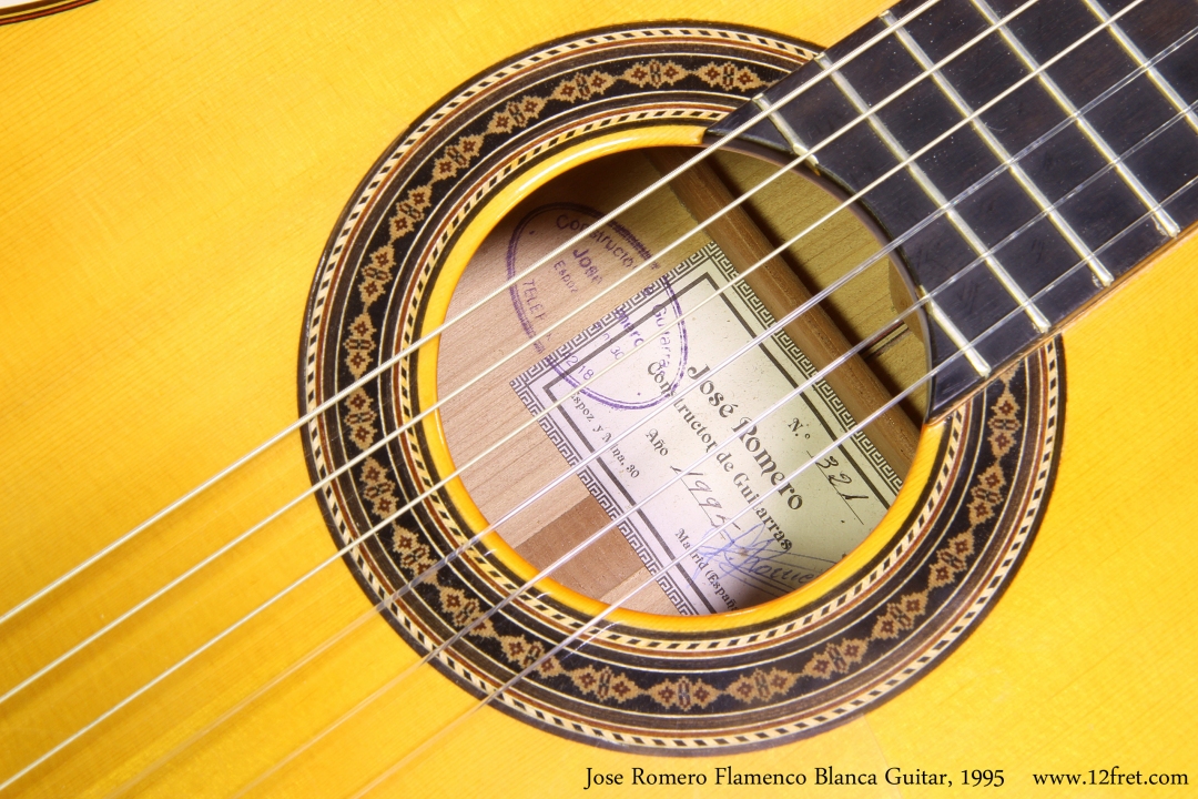 Jose Romero Flamenco Blanca Guitar, 1995 Rosette and Label View