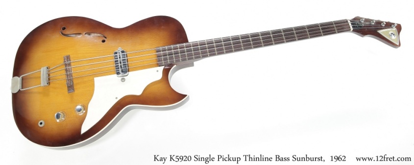 Kay K5920 Single Pickup Thinline Bass Sunburst,  1962 Full Front View