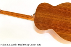 Lowden L25 Jumbo Steel String Guitar, 1989 Full Rear View