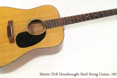 Martin D18 Dreadnought Steel String Guitar, 1975   Full Front View