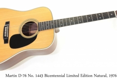 Martin D-76 No. 1443 Bicentennial Limited Edition Natural, 1976 Full Front View