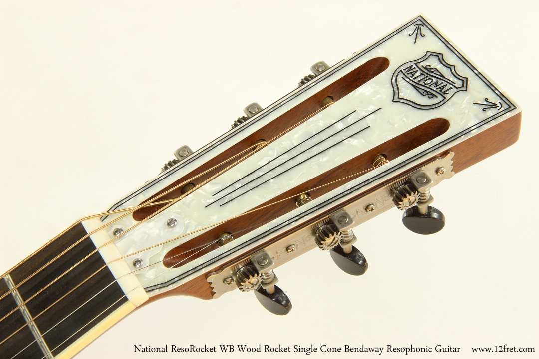 National ResoRocket WB Wood Rocket Single Cone Bendaway Resophonic Guitar Head Front View