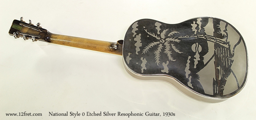 National Style 0 Etched Silver Resophonic Guitar, 1930s  Full Rear View