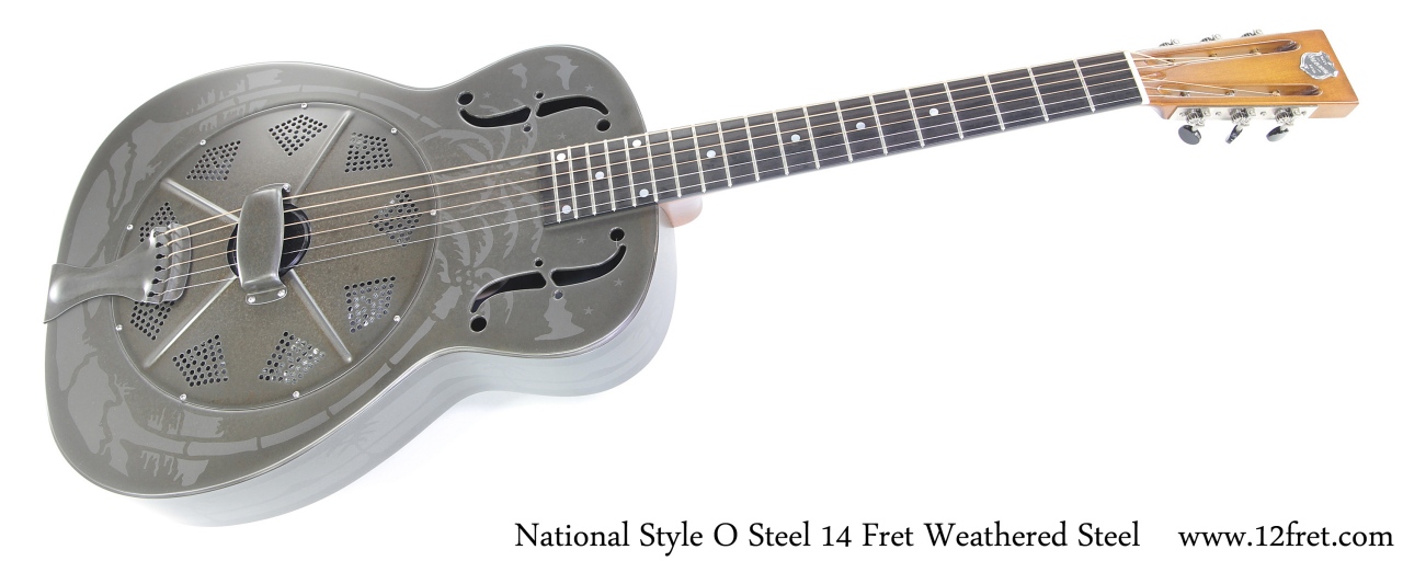 National Style O Steel 14 Fret Weathered Steel Full Front View