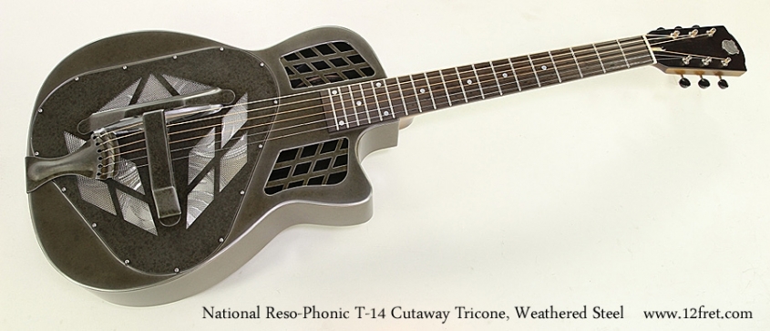 National Reso-Phonic T-14 Cutaway Tricone, Weathered Steel  Full Front View