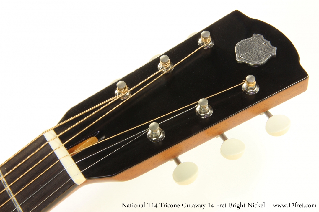 National T14 Tricone Cutaway 14 Fret Bright Nickel   Head Front View