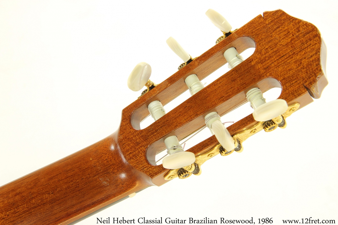 Neil Hebert Classical Guitar Brazilian Rosewood, 1986 Head Rear View