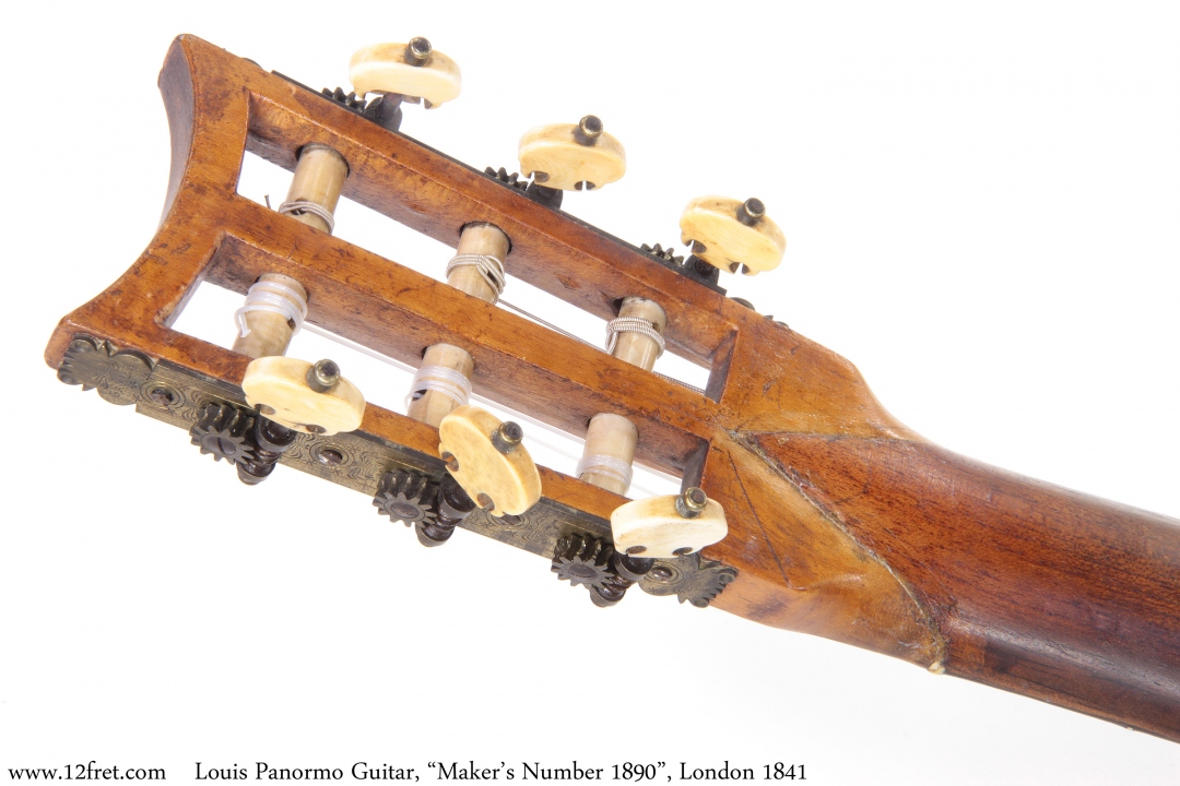 Louis Panormo Guitar, "Maker's Number 1890", London 1841 Head Rear View