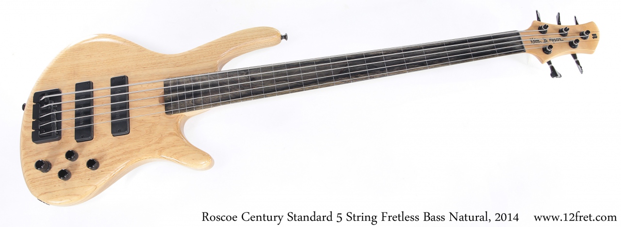 Roscoe Century Standard 5 String Fretless Bass Natural, 2014 Full Front View