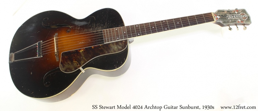 SS Stewart Model 4024 Archtop Guitar Sunburst, 1930s Full Front View