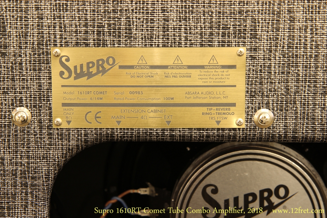 Supro 1610RT Comet Tube Combo Amplifier, 2018   Label View