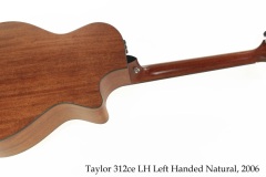 Taylor 312ce LH Left Handed Natural, 2006 Full Rear View