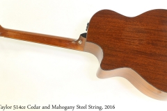 Taylor 514ce Cedar and Mahogany Steel String, 2016 Full Rear View