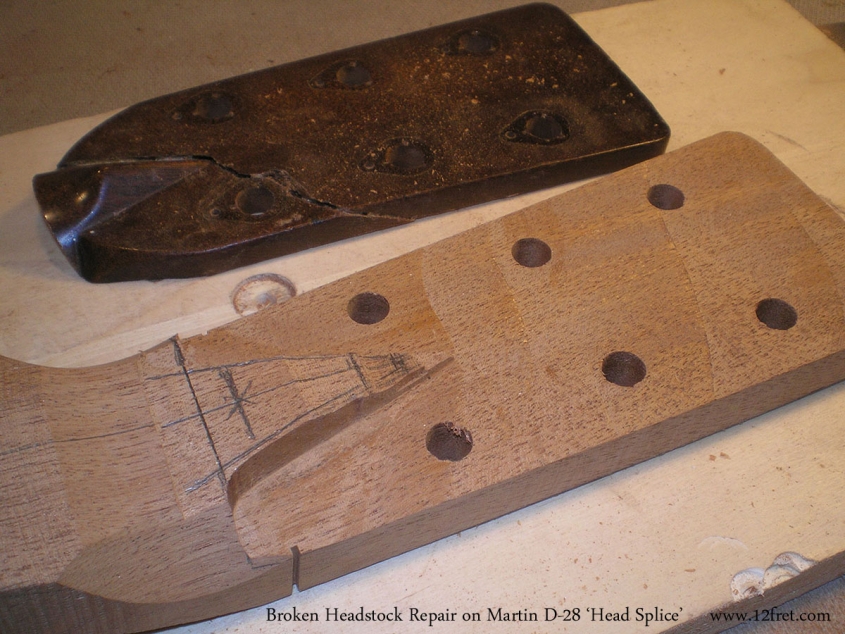 Broken Headstock Repair on Martin D-28 'Head Splice' Head Blank Prepared