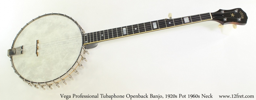 Vega Professional Tubaphone Openback Banjo, 1920s Pot 1960s Neck Full Front View