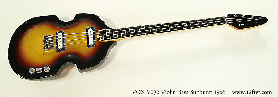 VOX V232 Violin Bass Sunburst 1966 Full Front View