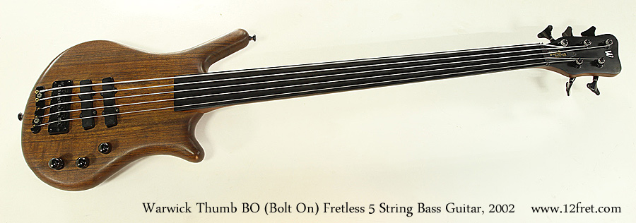 Warwick Thumb BO Bolt On Fretless 5 String Bass Guitar, 2002 Full Front View