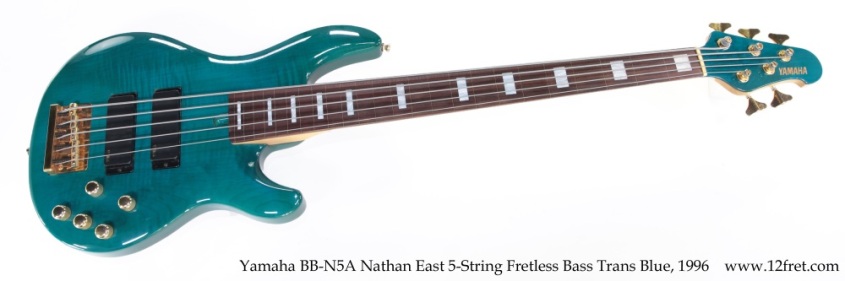 Yamaha BB-N5A Nathan East 5-String Fretless Bass Trans Blue, 1996 Full Front View