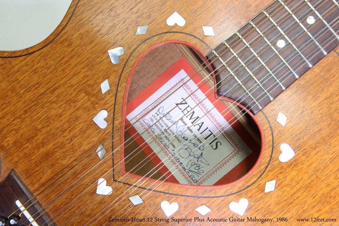 Zemaitis Superior Plus Heart 12 String Acoustic Guitar Mahogany, 1986   Label View