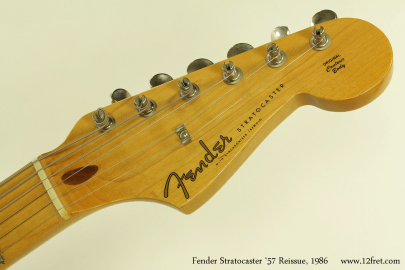 This 1986 Fender 1957 Reissue Stratocaster is an exceptionally clean example of the 1980's 'V'. series. It's a reproduction of the 1957 model line, with deeper contours, a distinctive two-tone sunburst and a somewhat lighter body;