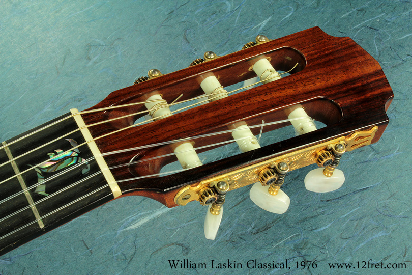 William Laskin is one of the world's premiere builders - consistently delivering tonal excellence with incredibly high build quality and spectactular inlay.   

This Indian rosewood classical from 1976 has been used as intended - it's been played, and it's got a few marks from its experiences.   But then, who doesn't?   It plays very well and speaks clearly with a well developed voice.