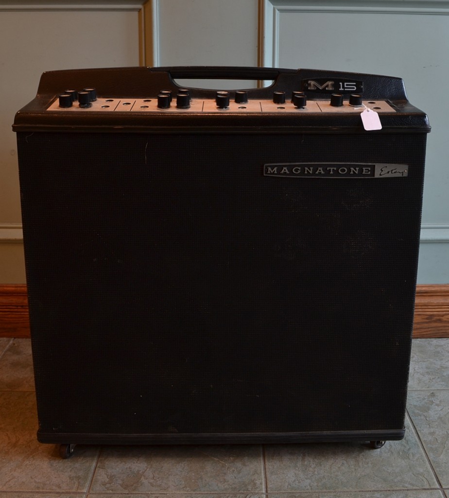 This mid 60's Magnatone Estey M15 stereo amp is in good overall condition and features reverb and great vibrato effects!
