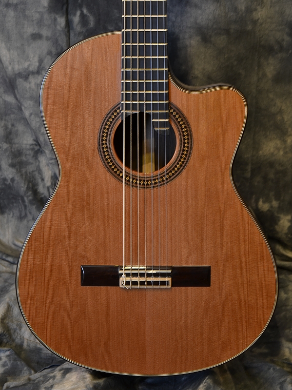 Finally we can offer a well made 7 - string classical guitar at a reasonable price - the Raines Master Series 7 String. Used extensively in South American popular music and Latin Jazz,  the low string is generally tuned to an A or a B. Incredible players like Felipe Coelho of Sao Paulo, Brazil are making great waves with the tonal possibilities offered by this new guitar.