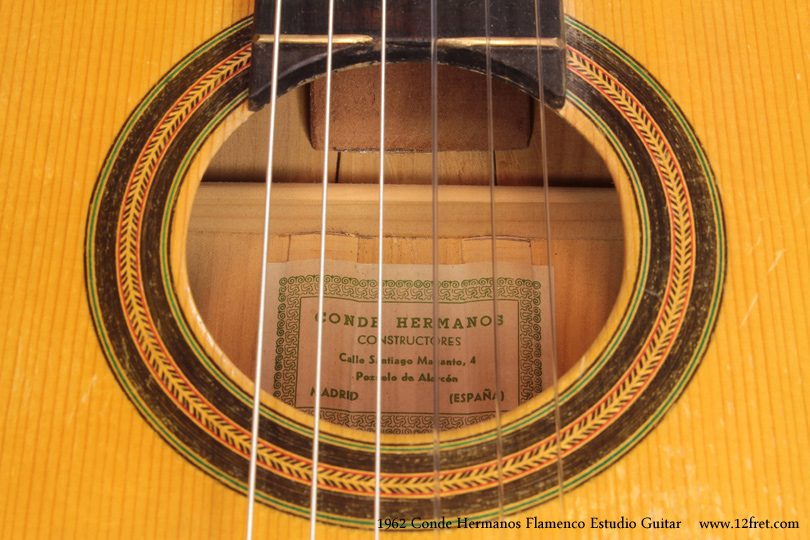 Here is a 1962 Conde Hermanos Flamenco Estudio guitar, with a German Spruce top and 3 piece Cypress back and sides.  A single owner guitar for 51 years!  This guitar is completely original and in remarkably clean condition.   Though the Estudio guitars, often called 