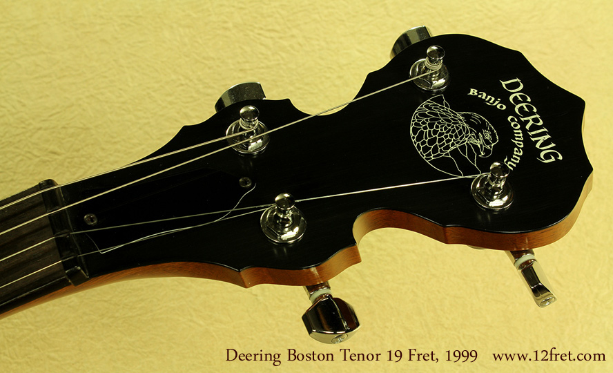 Today we have an excellent condition Deering Boston 19-Fret Tenor Banjo from 1999.  There's very little wear anywhere on the instrument. It’s lighter in weight due to the innovative steel rim construction that you can also find in the Deering Boston 5 string and Boston 6 string banjos. This steel rim creates excellent note distinction, clarity, and sparkling crispness making it one of the all time favorites.