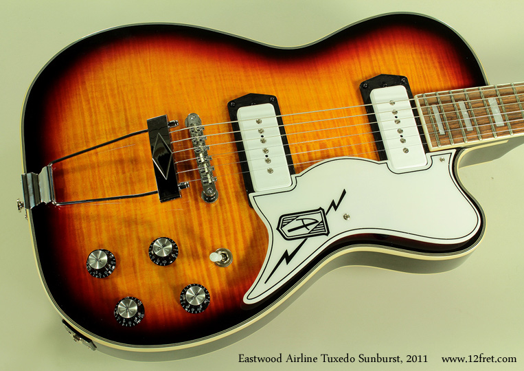 Here's a near-mint Eastwood Airline Tuxedo Sunburst from 2011.    Eastwood produces guitars based on a variety of 50's and 60's models that are really not availalbe otherwise. 

The Airline Tuxedo is based on the Kay Barney Kessel guitar from the mid 1950's.   It's really quite a good design, and this example is in exceptional condition.