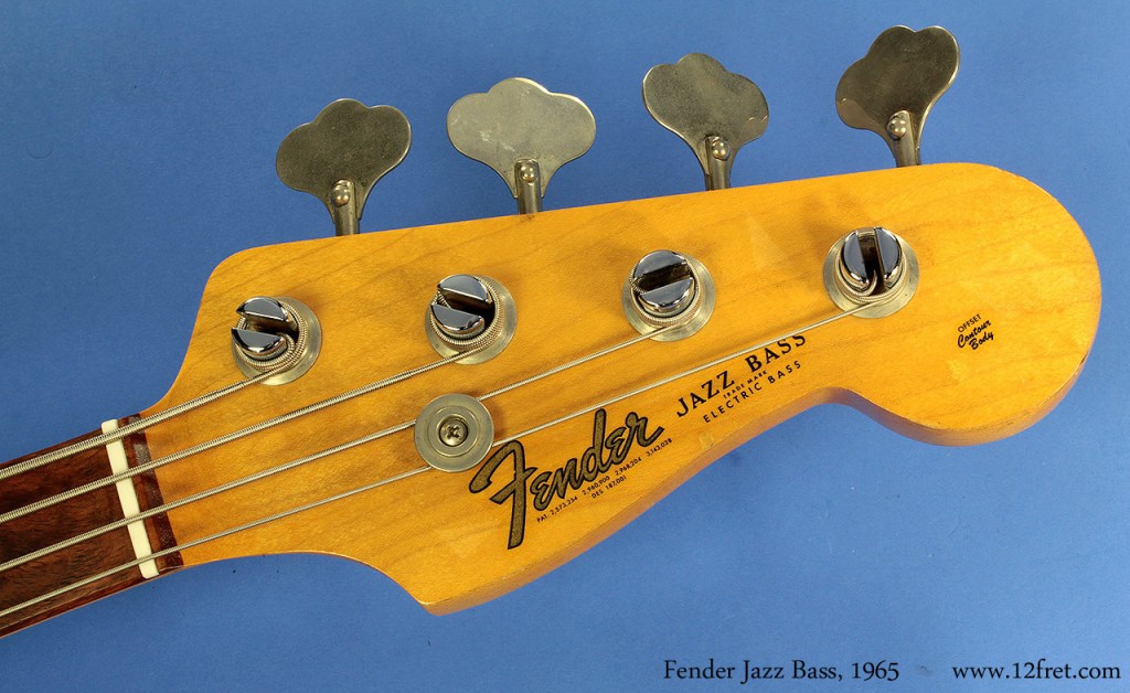Here's a great condition L-series 1965 Fender Jazz Bass. The Jazz Bass has been in continuous production, with some variations, since its introduction in 1960. This version has individual volume controls and one tone control, and was built just prior to the shift to block position markers and bound fingerboard.