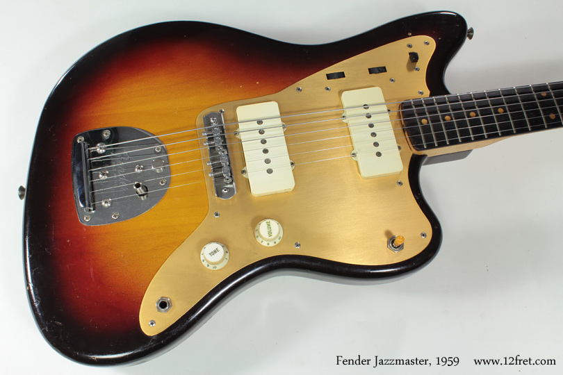 A classic, the 1959 Fender Jazzmaster. 

Leo Fender introduced the Jazzmaster at the 1958 NAMM show and intended it as an upmarket offering to jazz guitarists.  However, it wasn't met with the same kind of roaring success as the Telecaster and Stratocaster and Precision Bass.