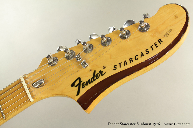 Here's something quite unusual - a 1976 Fender Starcaster Sunburst.   The Starcaster was introduced around 1974-1975 and was produced until 1980 or 1982.   While it's a good design, and well built, it was never commercially successful; there's apparently a perception that Fender makes solidbody guitars, and semi-hollows come from other makers like Gibson.