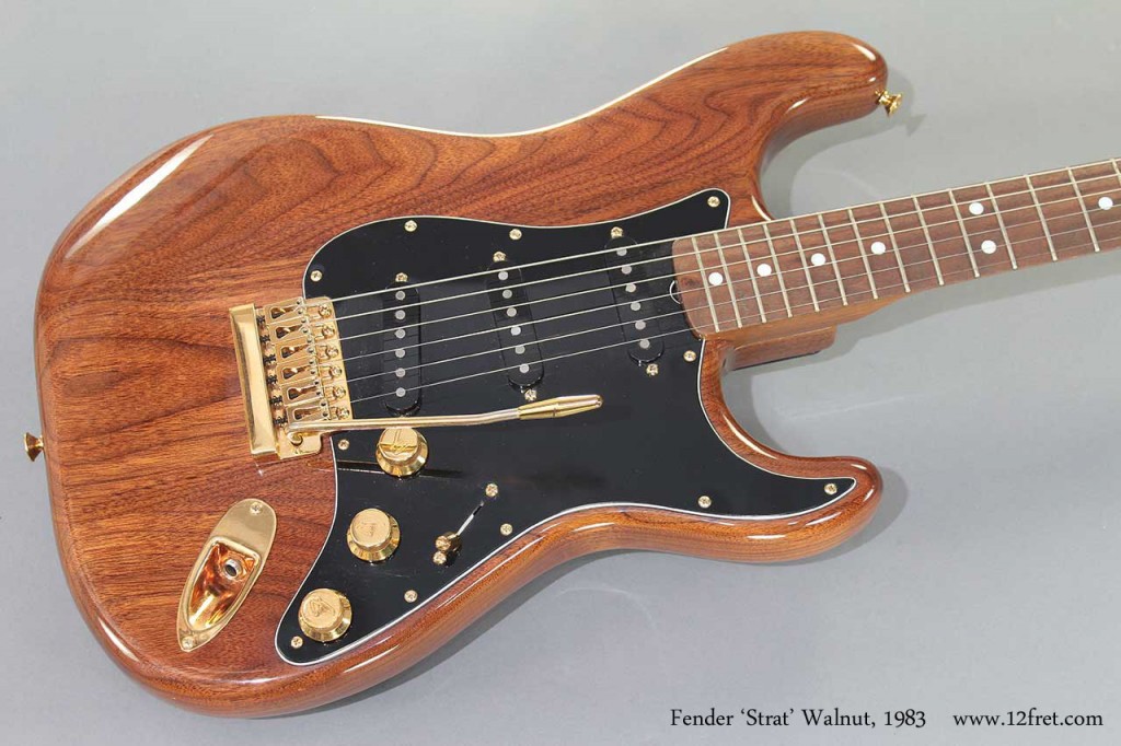 In 1981, the Fender Strat Walnut was introduced as a top-tier version of The Strat.  The Fender Walnut Strat was built using American Black Walnut with a clear gloss finish for both the body and one-piece neck.