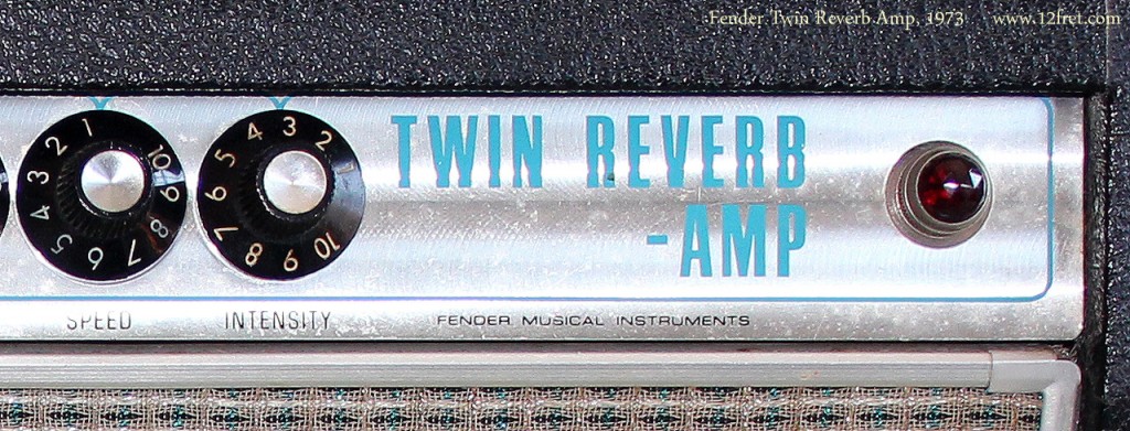 Here's a 1973 Fender Twin Reverb Amplifier!    Fender started producing the Twin Amplifier in 1952, and with a variety of changes, produced it until 1963, when it was replaced by the quite different Twin Reverb Amp - the differences are much more than the addition of a reverb tank.