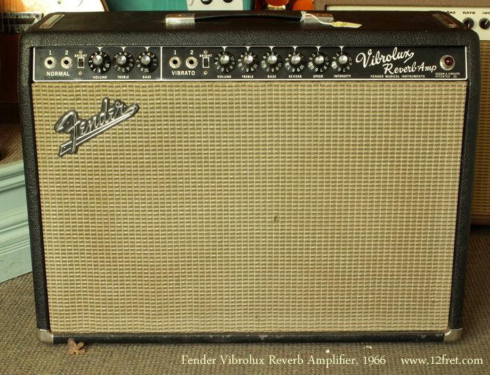 Fender introduced the Vibrolux Reverb Amp in 1964 as part of a rework of their amplifier line, in response to the ever growing demand for volume.  The Vibrolux Reverb featured 30 watts into two ten inch speakers, and was plenty loud for many applications.
