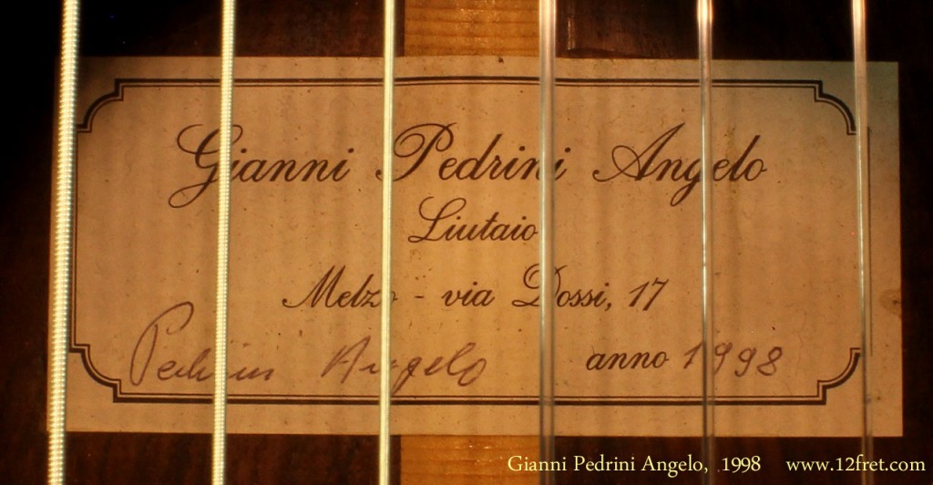 This Gianni Padrini Angelo guitar was made by a member of the Padrini family of luthiers, during 1998 in Italy. It's in good playing condition, and has been professionally repaired and set up in our shop.