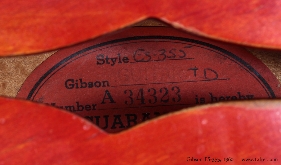 Almost the Grail - a Cherry Red 1960 Gibson ES-355.   Gibson introduced the thinline ES series in 1958, and the innovative combination of solid center block and acoustic chambers beyond made the line an instant hit.