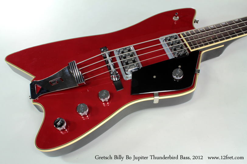 This is a 2012 Gretsch G6199B Billy Bo Jupiter Thunderbird Bass!   Thought up by Billy Gibbons, Bo Diddley and Gretsch, the 30.0 inch scale Billy Bo Bass really stands out on stage and on track. 

The Jupiter Thunderbirds are based on a very few instruments Bo Diddley had built at the Gretsch factory around 1959.   After it came into the possession of Billy Gibbons and appeared on several ZZ Top recordings, Gibbons approached Gretch with the idea of making it a production model partly to have some for touring!   The guitar model is the G6199.