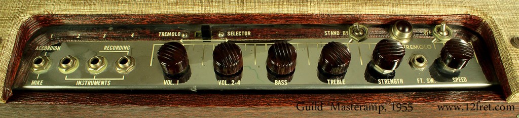 Here's a very cool and rare mid-50's Guild Masteramp 60. Guild wasn't known as much for amps as Fender or Gibson were, but made a lot of great units. This example is in good condition though the trem is not working. The Masteramp line included the 60 with a 12