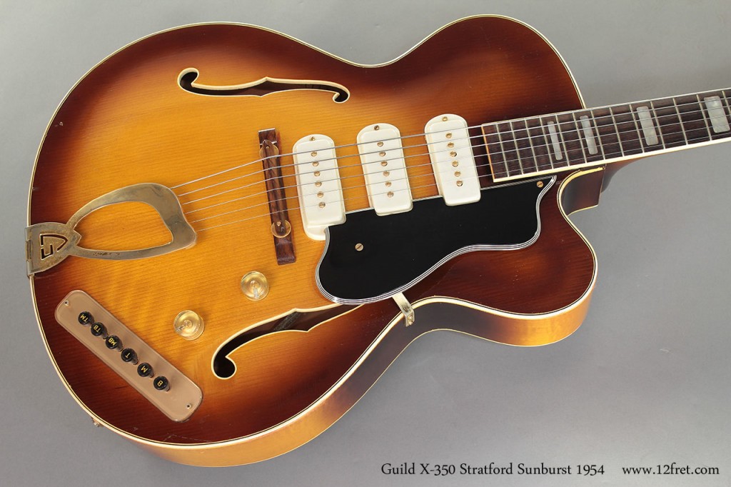 Guild began producing instruments in 1952, and at opening its staff included a number of people from Epiphone who naturally brought their influences with them.  The Guild X-350 Stratford was heavily influenced by the Epiphone Emperor Zephyr Regent, down to the pushbutton pickup selector.