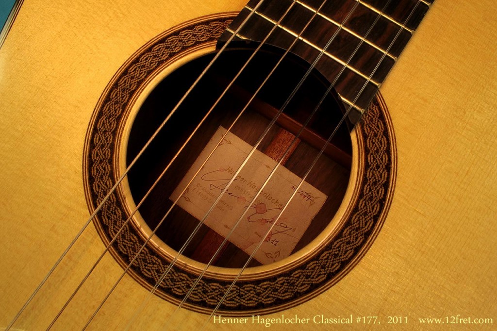 This beautiful instrument is from the shop of Henner Hagenlocher in Granada. Hagenlocher studied in Hamburg under Michael Wichmann in the early 1990's, and moved to Granada in 1996. This excellent condition example is from 2011 and features spruce top and African Blackwood. It plays well with a full tone, reminiscent of Brazilian-rosewood guitars.