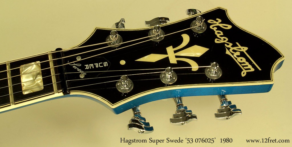 Despite their quality, Hagstrom guitars were never common in North America, and the Super Swede is one of the hardest to find. The Super Swede (originally called the Swede DeLuxe) was built from 1976 until Hagstrom ceased production in 1983, unable to compete with lower-priced instruments built in Asia. The Super Swede features maple construction with ebony fingerboard, and the tone is crisp and clear with lots of sustain and definition.