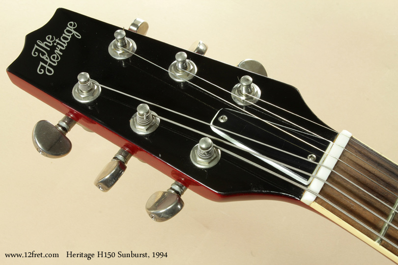 This  1994 Heritage H150 Sunburst is based on the classic Les Paul design, but with a number of subtle changes.   The body shape is slightly different and the headstock is narrower and tapered - this is a good thing as it decreases the angle the strings take out of the nut.