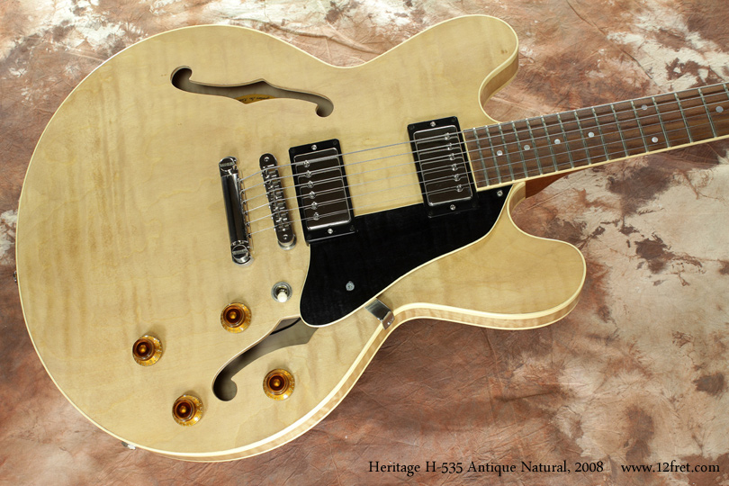 Specializing in high-quality examples of proven designs, Heritage demonstrates a commitment to craftsmanship and attention to detail.  This 2008 Heritage H 535 Antique Natural Thinline is in excellent condition.
