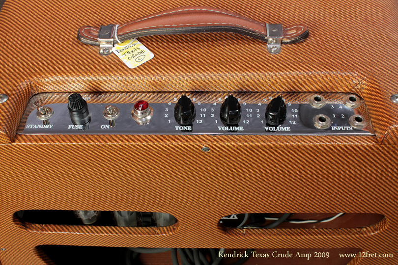 Here's a 2009 Kendrick Texas Crude Harp Amp in pristine condition.  Kendrick hand builds amplifiers in Kempner, Texas.   The Texas Crude Harp Amp was introduced in 1993 to provide harmonica players with a solid, reliable, great sounding and loud amp.  The design and construction have been unchanged since then.