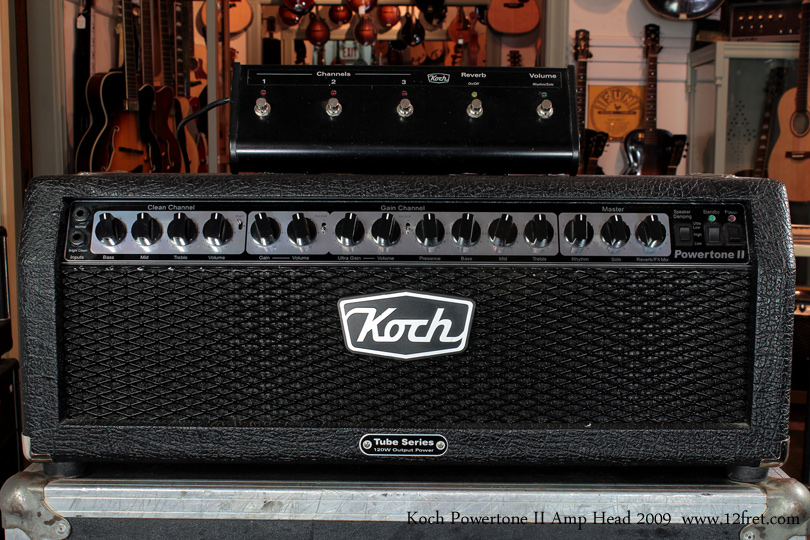 Here's a 2009 Koch Powertone 2 amplifier head in great condition.  Koch has been building amps in Holland for 25 years.   Well known in Europe, these amps are recognised for their power, tone and reliability.   The Powertone is oriented towards blues, rock and metal players.