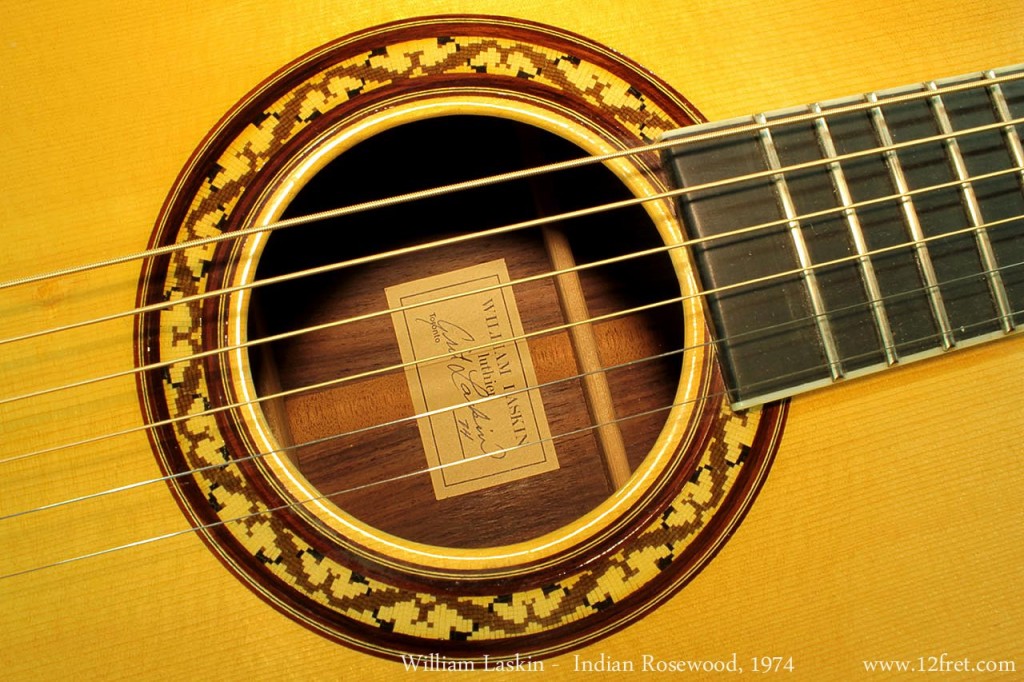 ere is a lovely early 70's concert size flat top from Master Luthier William Laskin. This classic wood pairing of Sitka spruce and Indian rosewood along with this body shape provides a well balanced tone with strong note fundamental, full rich bass response and wonderful overtones. The inlay work on this guitar subtly hints at the incredible artwork which has made William Laskin world famous!