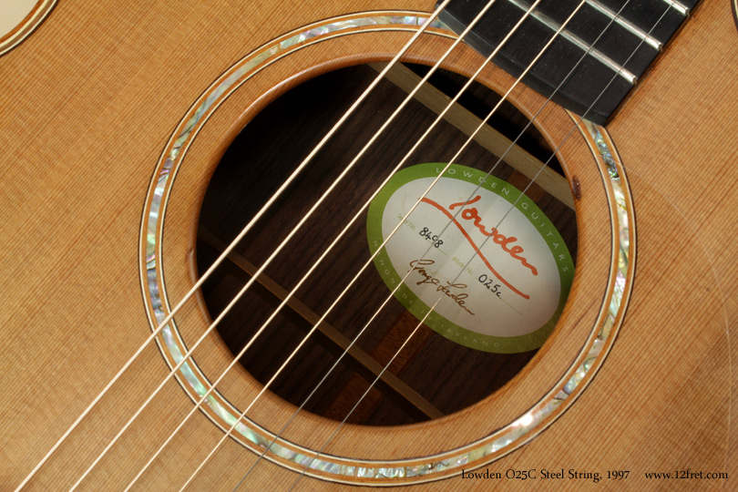 Lowden guitars have been favoured by both fingerstyle and plectrum players since they became available.   The O, or Original model, is a fairly large jumbo design, which produces a suprisingly even, rich sound with lots of articulation and projection. 

This 1997 Lowden O25C steel string was built in Downpatrick, Northern Ireland.